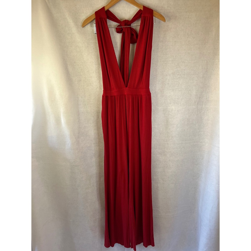 MAJORELLE Revolve Jumpsuit Red Halter Backless Wide Leg Sz Small Edgy Summer